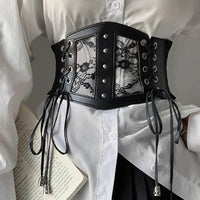 VAIGE Elegant Lace Corset Belt in Black & White Floral Design [Limited Edition]