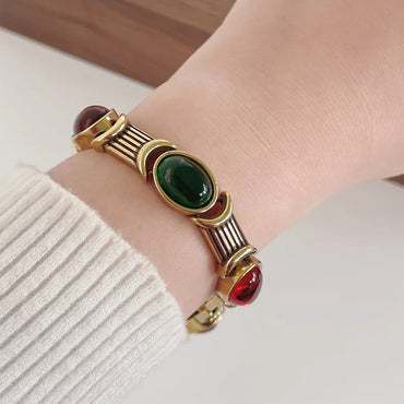 VAIGE Elegant Vintage Colorful Gemstone and Gold Bracelet with Copper Accents