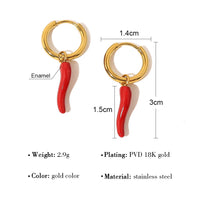 VAIGE Trendy Stainless Steel Hoop Earrings with Creative Enamel Red Chili Pepper Charm, 18K Gold Plated Fashion Jewelry