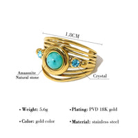 VAIGE Tegan Luxe Natural Stone & Shell Crystal Zircon Wide Steel Ring in Ocean Blue and Earthy Beige