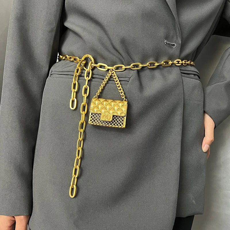 VAIGE Elegant Gold Chain Belt with Mini Metal Bag Adjustable Chic Accessory VAIGE