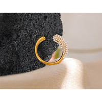 VAIGE Elegant Golden Stainless Steel Open Ring with Imitation Pearls - Exquisite Geometric Finger Jewelry