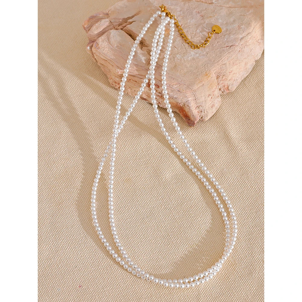 VAIGE Elegant Double Layer Faux Pearl Necklace in Gold and Silver