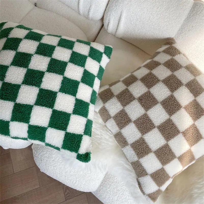 VAIGE Soft Waxy Plush Checkerboard Lumbar Pillow Cover - Retro Jacquard Decorative Cushion Case for Home and Hotel Decor