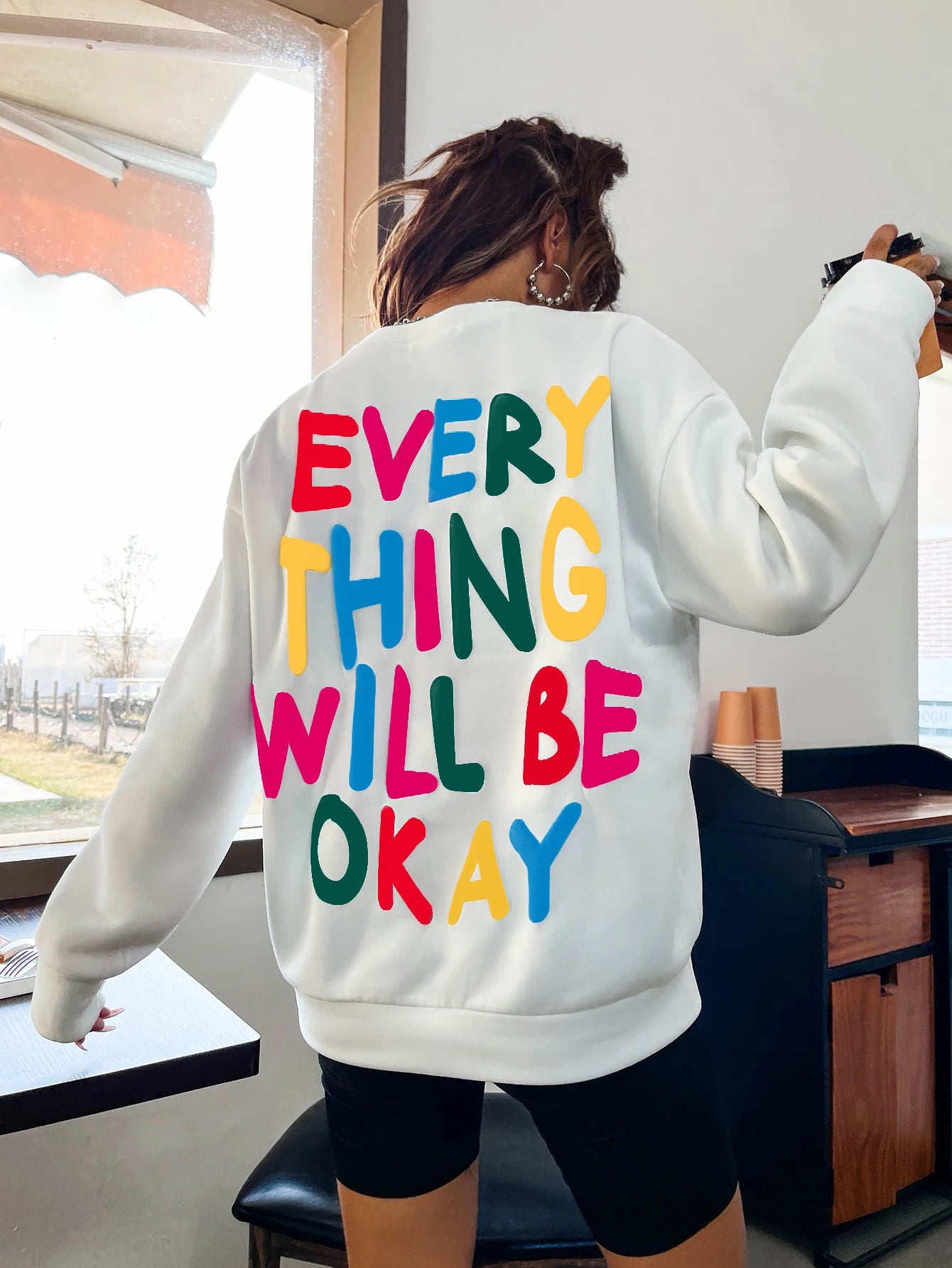 VAIGE Everything Will Be Okay Cozy Letter Print Loose Fit Sweatshirt