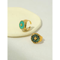 VAIGE Radiant 18K Gold-Plated Stainless Steel African Turquoise Ring with Zircon Accents