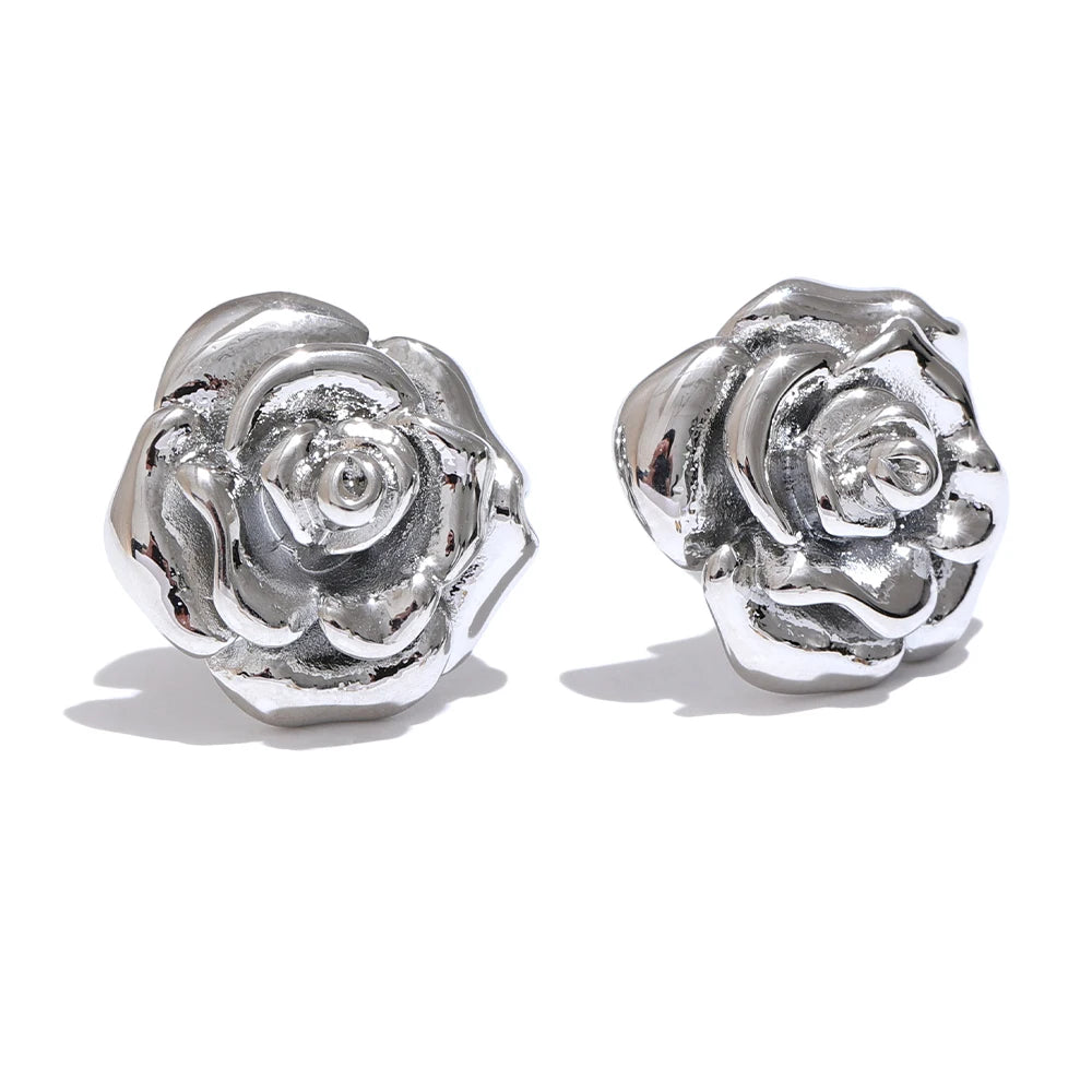 VAIGE   Stainless Steel Rose Flower Waterproof Daily Stud Earrings Stylish Texture Gold Color Plated Jewelry Bijoux