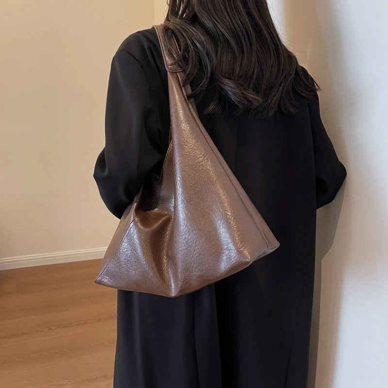 VAIGE Simple Large Leather Shoulder Hobo Bag with Cell Phone Pocket and Soft Baguette Shape