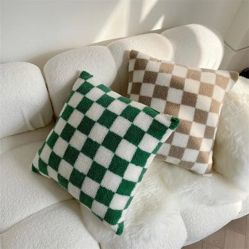 VAIGE Soft Waxy Plush Checkerboard Lumbar Pillow Cover - Retro Jacquard Decorative Cushion Case for Home and Hotel Decor