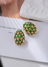 VAIGE Elegant Green Oval Scales 925 Silver Stud Earrings