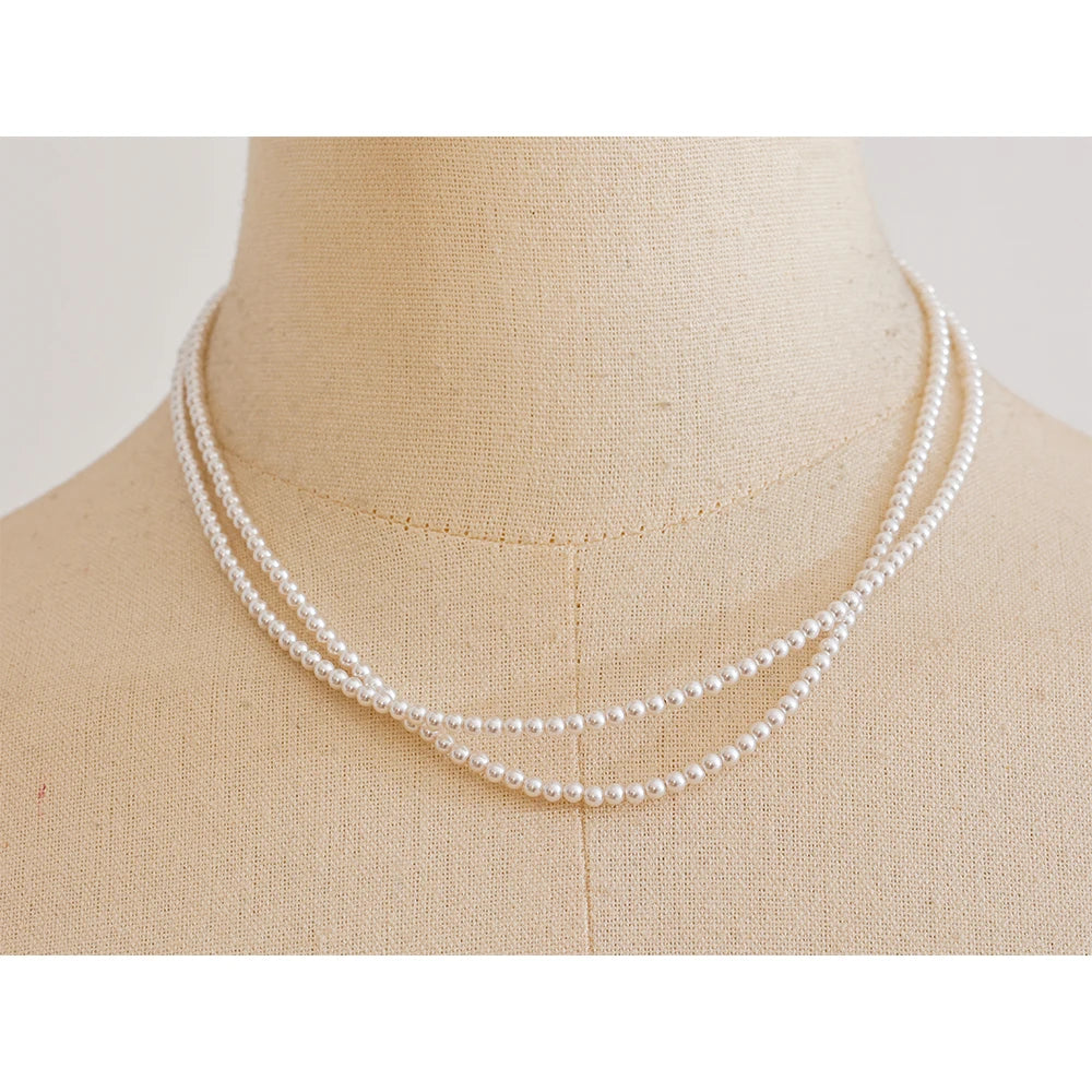 VAIGE Elegant Double Layer Faux Pearl Necklace in Gold and Silver