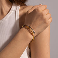 VAIGE Elegant Waterproof Stainless Steel Cuff Bracelet in Golden Silver with Charming Bead Design