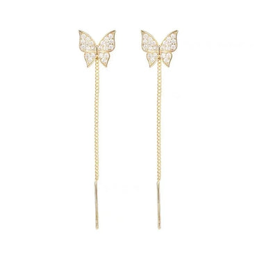 gold Zircon Butterfly Earrings dangle dainty