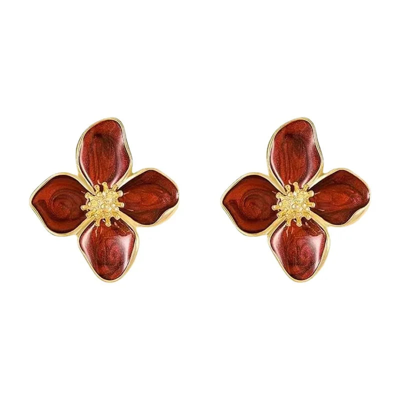 VAIGE Enamel Floral Stud Earrings in Red, Green, and White