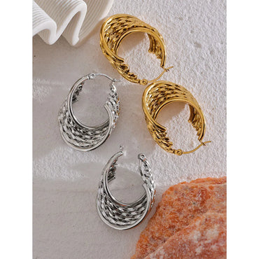 VAIGE Stainless Steel Twisted Hollow Hoop Earrings with 18K PVD Gold Plating - Waterproof Textured Jewelry