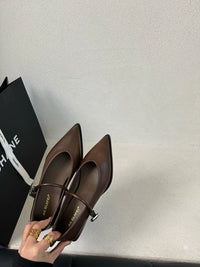 VAIGE Pointed Toe Casual Mules Shoes with Belt Buckle - Black, Brown, White, Size 35-40, Low Flat Heeled Design for Parties