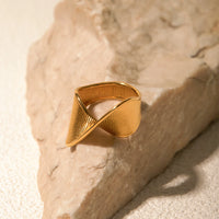 VAIGE Stainless Steel Geometric Textured Rings in Gold, 18K Plated Statement Jewelry for Trendy Style