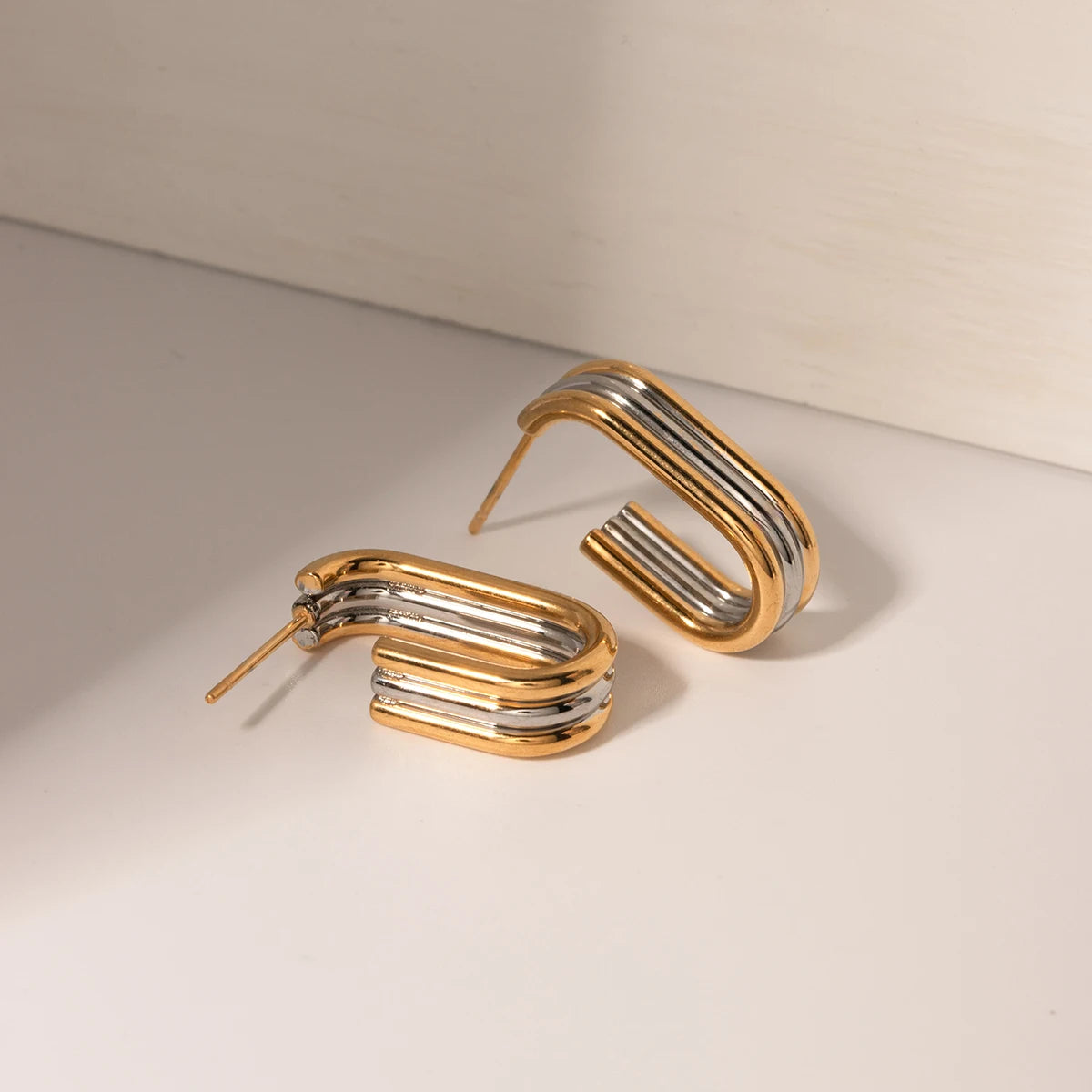 VAIGE Elegant Three-Layer Geometric Hoop Earrings in Gold and Silver Stainless Steel - Trendy Fashion Jewelry