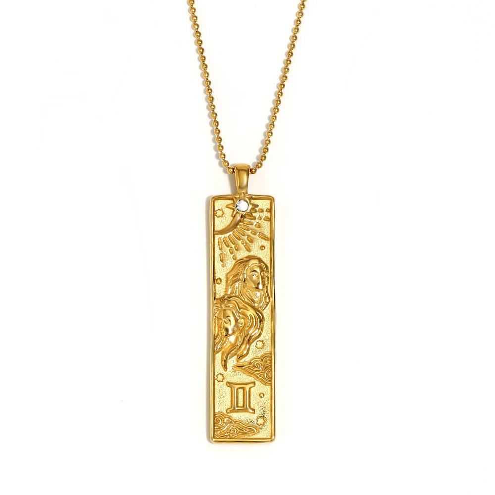 VAIGE Gold & Silver Zodiac Bar Necklace Stainless Steel Aries, Taurus, Gemini, Cancer, Leo, Virgo, Libra, Scorpio, Sagittarius, Capricorn, Aquarius, and Pisces