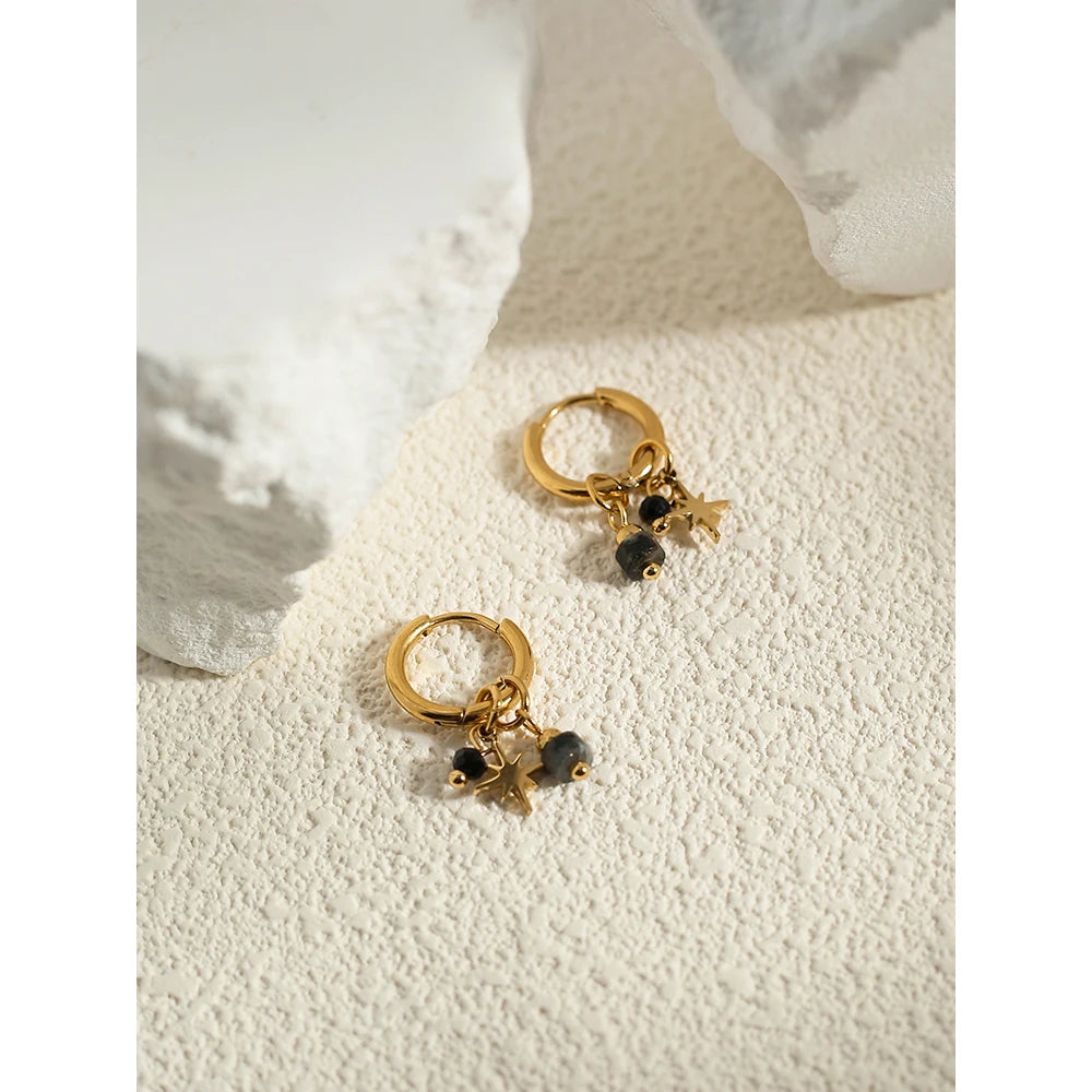 VAIGE Trendy Stainless Steel Hoop Earrings with 18K Gold PVD Plating and Natural Stone Charms, Elegant Drop Jewelry Gift