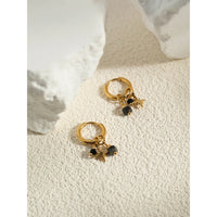 VAIGE Trendy Stainless Steel Hoop Earrings with 18K Gold PVD Plating and Natural Stone Charms, Elegant Drop Jewelry Gift