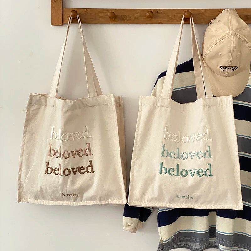 'Beloved' Embroidered Cotton Tote Bag