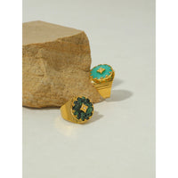 VAIGE Radiant 18K Gold-Plated Stainless Steel African Turquoise Ring with Zircon Accents