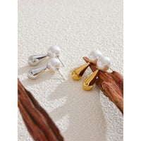 VAIGE Gold-Plated Simulated Pearl Teardrop Stud Earrings in Elegant White