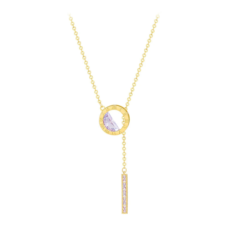 VAIGE Luxury Colorless Titanium Steel Necklace with Purple Crystal for Fashionable Occasions