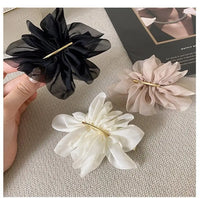 VAIGE. Large Metal Chiffon Flower Hair Claw Clips - Stylish Ponytail Holder Hairpins in Black, Beige, and Light Brown