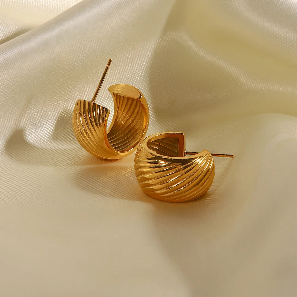 VAIGE Chic Geometric Tarnish-Free Stainless Steel C-Threaded Stud Earrings with Creative Texture