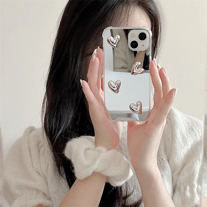 VAIGE Cute Heart Soft Silicone Clear Case with Silvery Mirror Finish for iPhone 16, 13 Pro Max, 14, 11, 12, 15, XR, 7, 8 Plus - Anti-Fingerprint, Anti-Scratch, Lightweight Design