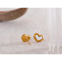 VAIGE 316 Stainless Steel Heart Stud Earrings with Gold Color Shell Charm - Rust Proof and Cute Basic Jewelry