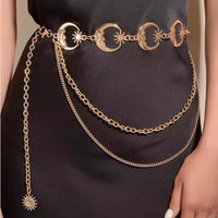 VAIGE Luxe Vintage Gold & Silver Chain Moon Metal Belt