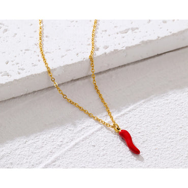 VAIGE Minimalist 18K Gold Plated Stainless Steel Necklace with Red Enamel Hot Pepper Pendant - Trendy Fashion Jewelry