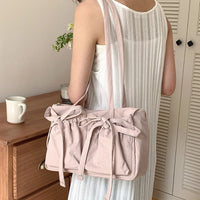 VAIGE Effortlessly Chic Bow-Embellished Large Tote Bag in Soft Pastel Pink