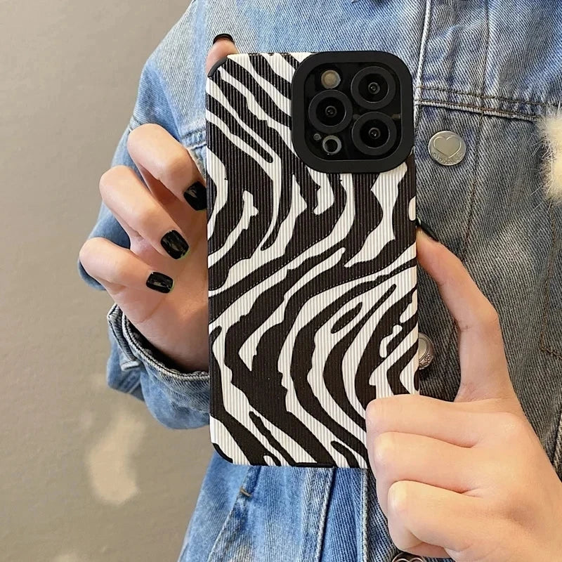 VAIGE Zebra Stripes Silicone Shockproof Case for iPhone Series - Soft Leather Full Coverage with Camera Protection