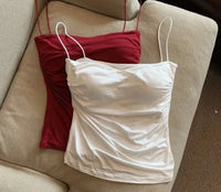 VAIGE Solid Color Spaghetti Strap Tank Top with Built-in Bra, Casual Summer Camisole, Polyester Blend, Regular Length