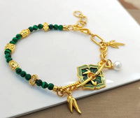 VAIGE Elegant Green Composite Stone & Gold Necklace with Vintage Charm