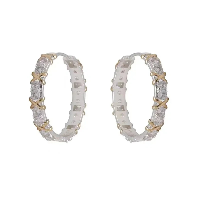 VAIGE Fashionable Gold and Silver Color Inlay Zircon Hoop Earrings - Luxurious Metal Accessories with Classic Round Design