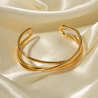 VAIGE Glossy Thin Cuff Bracelet in 18K Gold Plated Stainless Steel with Interlaced Design - Trendy Charm Jewelry Gift