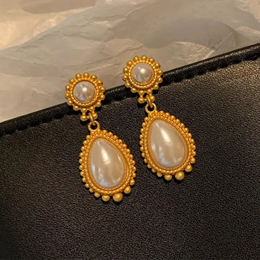 VAIGE Elegant Gold & Pearl Vintage Drop Earrings