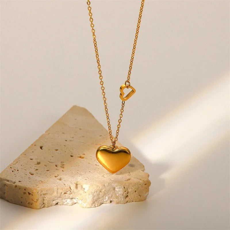 VAIGE Stainless Steel Minimalist Heart Pendant Necklace - Trendy Love Keepsake Jewelry with Snake Chain