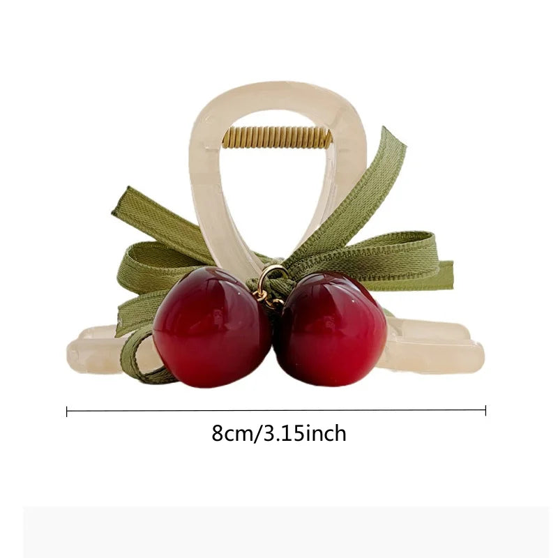 VAIGE 8cm Plastic Cherry Bow Hair Claw Clips - Cute Mini Hair Accessories in Coffee and Beige