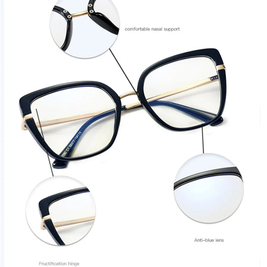 VAIGE Retro Cat Eye Anti Blue Light Glasses Frame with Thin Stainless Steel Structure and Clear Polycarbonate Lenses - 48mm Width, 46mm Height, Flat Mirror Finish