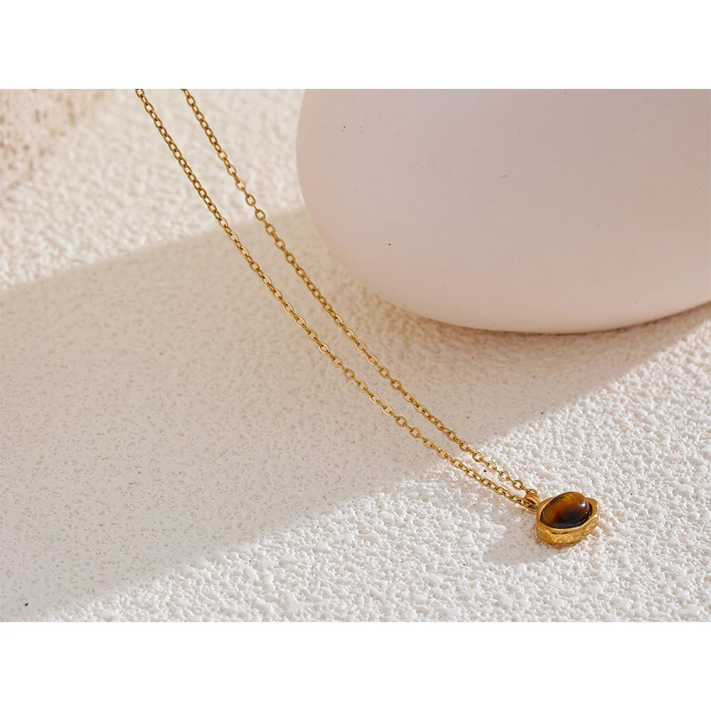 VAIGE Luxe Gold & Steel Tiger Stone Necklace