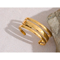 VAIGE Stainless Steel Gold-Plated Multi-Layer Cuff Bracelet with Metal Texture and Waterproof Design