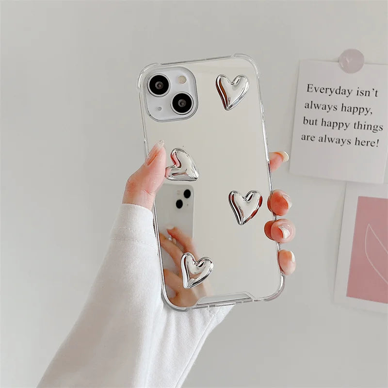 VAIGE Cute Heart Soft Silicone Clear Case with Silvery Mirror Finish for iPhone 16, 13 Pro Max, 14, 11, 12, 15, XR, 7, 8 Plus - Anti-Fingerprint, Anti-Scratch, Lightweight Design