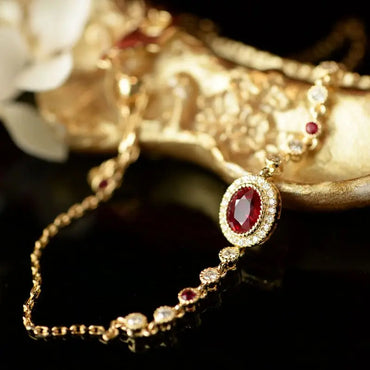 Ruby vintage inspired charm bracelet