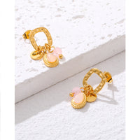 VAIGE Chic Pink Natural Stone Drop Earrings - 18K Gold Plated Stainless Steel, Geometric Design, Tarnish Free Fashion Jewelry